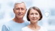 © Slowlifetrader - light-emitting shield icon centered in image, with older couple smiling warmly in background