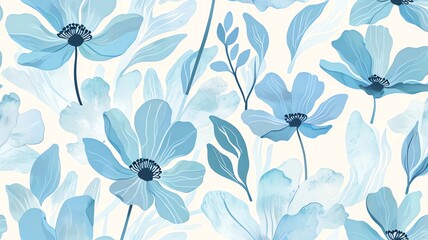 Wall Mural - serene blue watercolor floral pattern