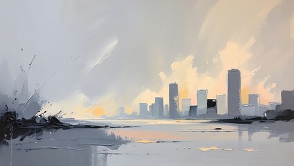 Wall Mural - cityscape at dawn: an impressionistic view