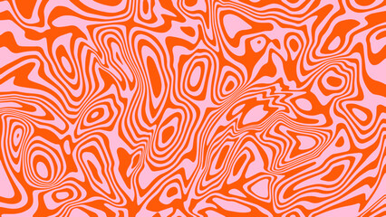 Leinwandbilder - Abstract vector pink background psychedelic wave line pattern. Orange wavy liquid ripple texture in retro groovy design style.	
