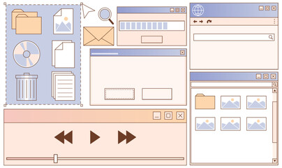 Wall Mural - retro user interface layout kit - vintage web page components, navigation elements, buttons and imag