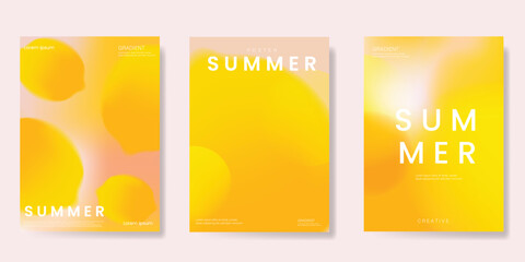 Wall Mural - abstract colorful gradient fruit card background set. minimalist poster with lemon. modern summer an
