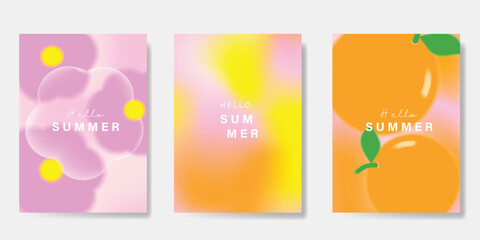 Wall Mural - abstract colorful gradient fruit and flower card background set. minimalist poster with flower, oran