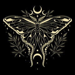 Wall Mural - mystic moth vector illustration. magic moon, occult, print, poster.