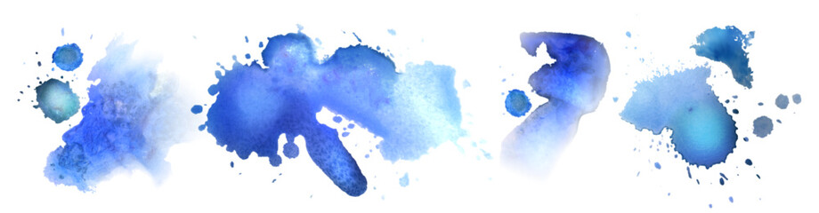 Wall Mural - blue watercolor strokes set isolated on white background. vector realistic illustration of abstract 