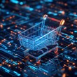 © Pateemoh - Digital shopping cart concept glowing wireframe illustration futuristic retail online commerce buying selling