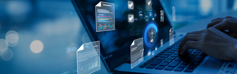 Wall Mural - ai futuristic document management concept, check electronic documents on digital documents on virtua
