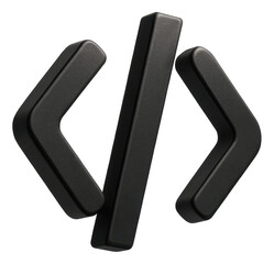 Black coding angle brackets and forward slash symbol represent coding or programming concept on transparent background.