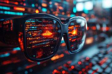 Wall Mural - Futuristic Augmented Reality Glasses Displaying Data
