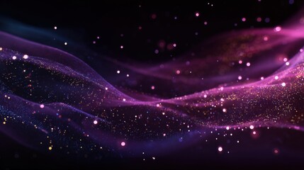 Wall Mural - Digital purple particles wave and light abstract background with shining dots stars.