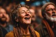 © Generative AI - Woman Laughing Joyfully in a Crowd, Illustrating Community Engagement and the Importance of Social Connection for Mental Wellbeing : Generative AI