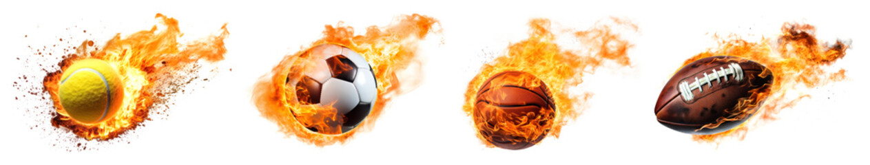 Wall Mural - png fiery sports balls collection, element set on transparent background