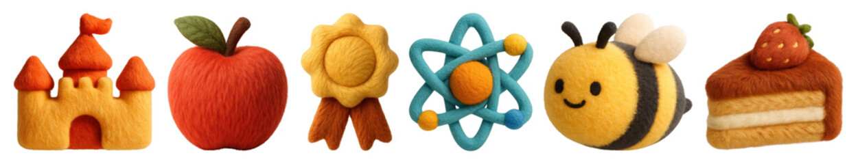 PNG Colorful felt icons collection, element set on transparent background