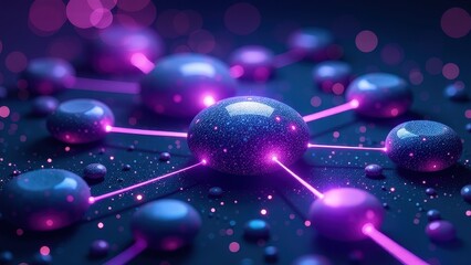 Wall Mural - Cluster of purple spheres with a blue center. The spheres are connected by lines