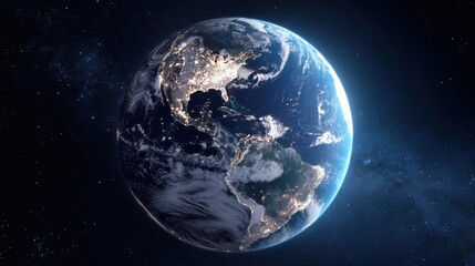 Wall Mural - Planet earth rotating showing north and south america at night from space.