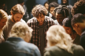 Aufkleber - Diverse Group of People Looking Down in Concentrated Focus, Illustrating Collaboration and Teamwork in a Modern Office Setting : Generative AI