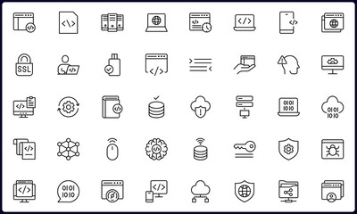 programming and coding icon set. contains such icons as code, api, programmer, developer, informatio