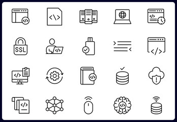 programming and coding icon set. contains such icons as code, api, programmer, developer, informatio