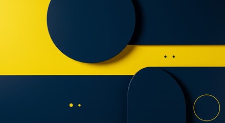 Poster - A blue and yellow abstract design with circles and squares