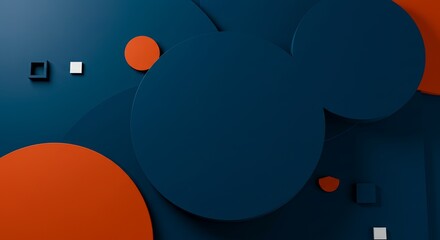 Poster - A blue and orange background with a large blue circle in the middle