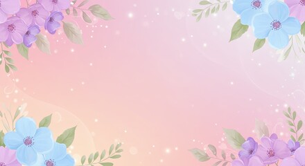 Poster - A pink background with flowers and leaves