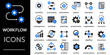 © Natawut - Workflow process icon set. process, automation, management, planning, task, collaboration icons. Solid vector icons collection.
