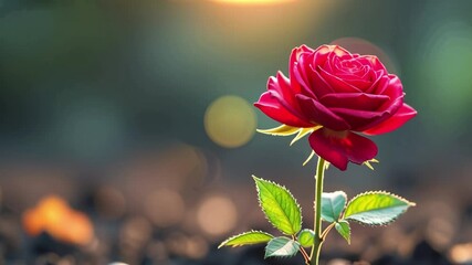 Poster - A vibrant red rose emerging from dark soil illuminated by warm light symbolizing resilience