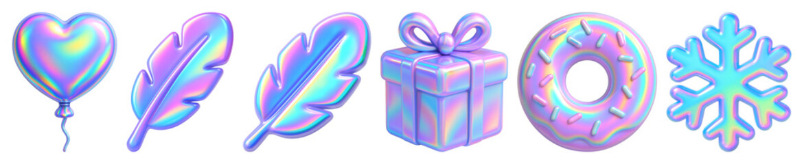Canvas Print - png holographic icons with vibrant colors, element set on transparent background