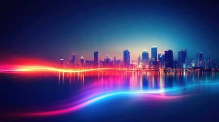 Wall Mural - Energy Motion. Abstract Bangkok City Background with Wireless Network and Connection Technology Concept