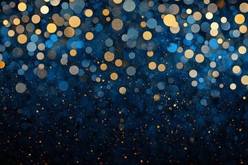 stunning representation of bokeh lights in shades of blue and gold, arranged in an abstract pattern against a dark background, Generative AI
