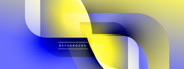 Leinwandbilder - Abstract fluid shapes, yellow, blue gradients. Modern design elements overlap creating dynamic composition. Minimalist background texture.