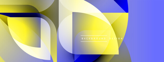 Leinwandbilder - Abstract geometric composition. Overlapping shapes create dynamic visual effect. Yellow, blue, white gradients dominate design. Modern style.