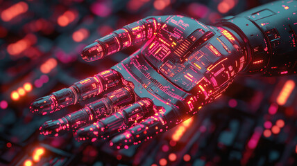 Wall Mural - robotic hand analyzing data for advanced insights and automated decision-making processes