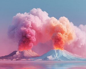 Aufkleber - Apocalyptic Anthropocene Surreal Volcanic Eruption Landscape - Climate Crisis Visualization for Immersive Environmental Education and Digital Media Storytelling