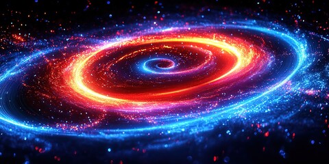 Wall Mural - Abstract background with light trails, stream of red blue neon lines in space form spiral shapes