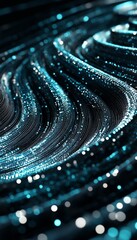 Canvas Print - abstract swirling teal background with particles christmas light bokeh on dark, luxury design