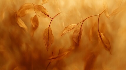 Poster - Delicate golden leaves float on a warm, blurred background.