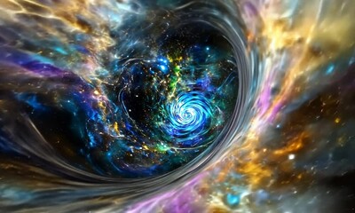 Wall Mural - Vivid cosmic vortex swirling with bright colors and stars, depicting a deep space phenomenon
