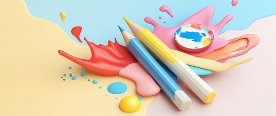 Poster - Colorful pencils in paint splatter.