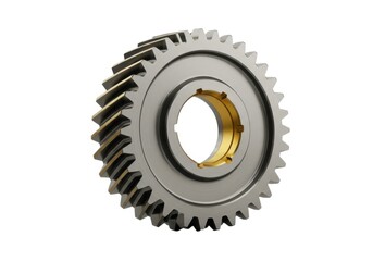 Metal gear cogwheel machine part isolated on white background