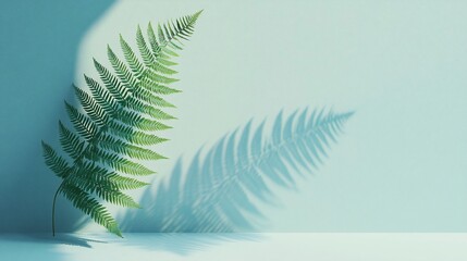 Aufkleber - Two fern fronds casting shadows on a light blue background.