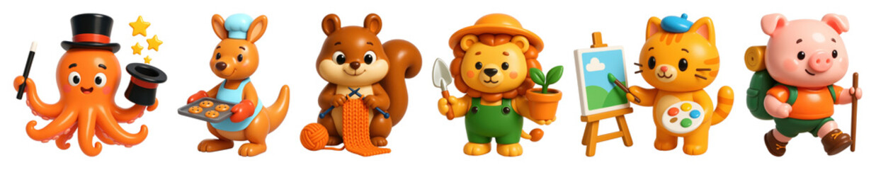 Wall Mural - png cute animal characters collection, element set on transparent background