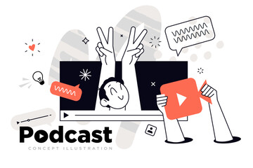 Wall Mural - podcast. vector illustration for web banner, social media banner, business presentation, marketing m