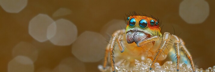 Poster - Vibrant orange and blue jumping spider close-up.