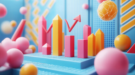 Wall Mural - business graph with an upward arrow on a white background illustrating growth and progress