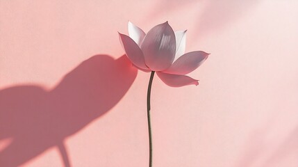 Aufkleber - Single pale pink lotus flower against a pink background, cast shadow.