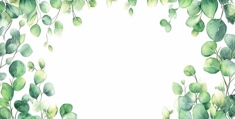 Aufkleber - Watercolor eucalyptus leaves frame, blank space for text or design.