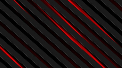 Fototapete - Abstract black striped background with red neon glowing lights