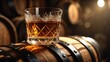 © AkuAku - A barrel holding a glass of whiskey.