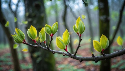 Wall Mural - branches of bushes and trees adorned with buds and initial leaves